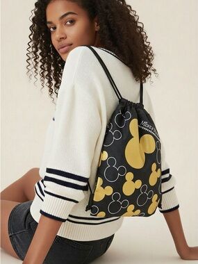 NWOT - Disney Drawstring Bag. Black with Gold Mickey Mouse